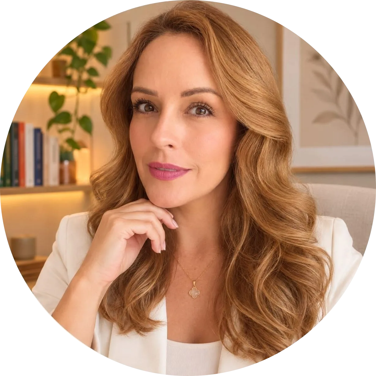Daniela Cobos, psicóloga, com a mão apoiada no queixo
